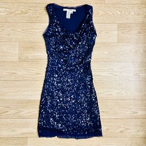 Max Studio Blue Sequin Cowl Neck Mesh Sleeveless Dress | Size XS | NWOT